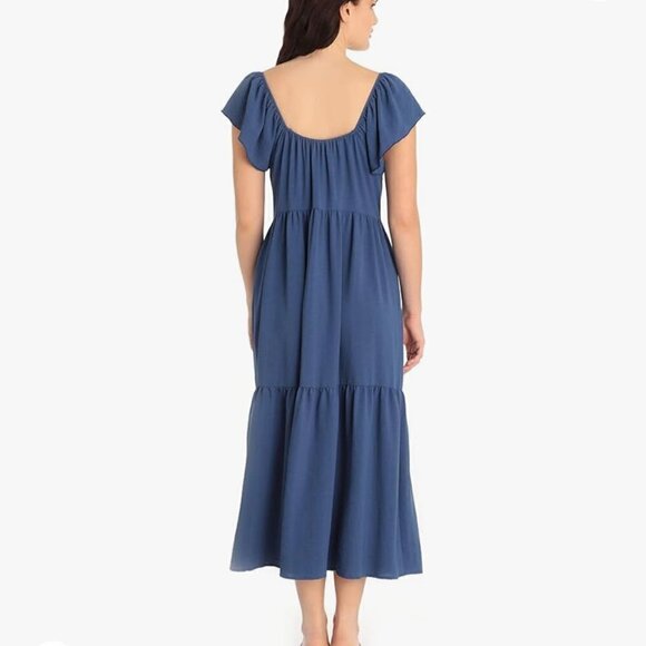 Maggy London Women's Ruffle Sleeve Scoop Neck Tiered Easy Shirtdress Midi 22W - Picture 2 of 7